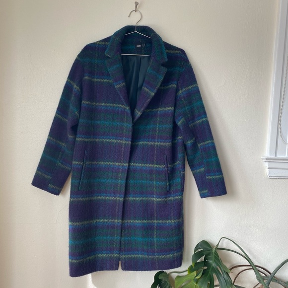 ASOS plaid teal/purple light wool sweater coat - Picture 4 of 9